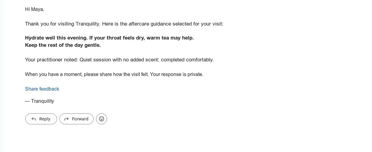 Sent post-visit email containing the aftercare recorded by staff.