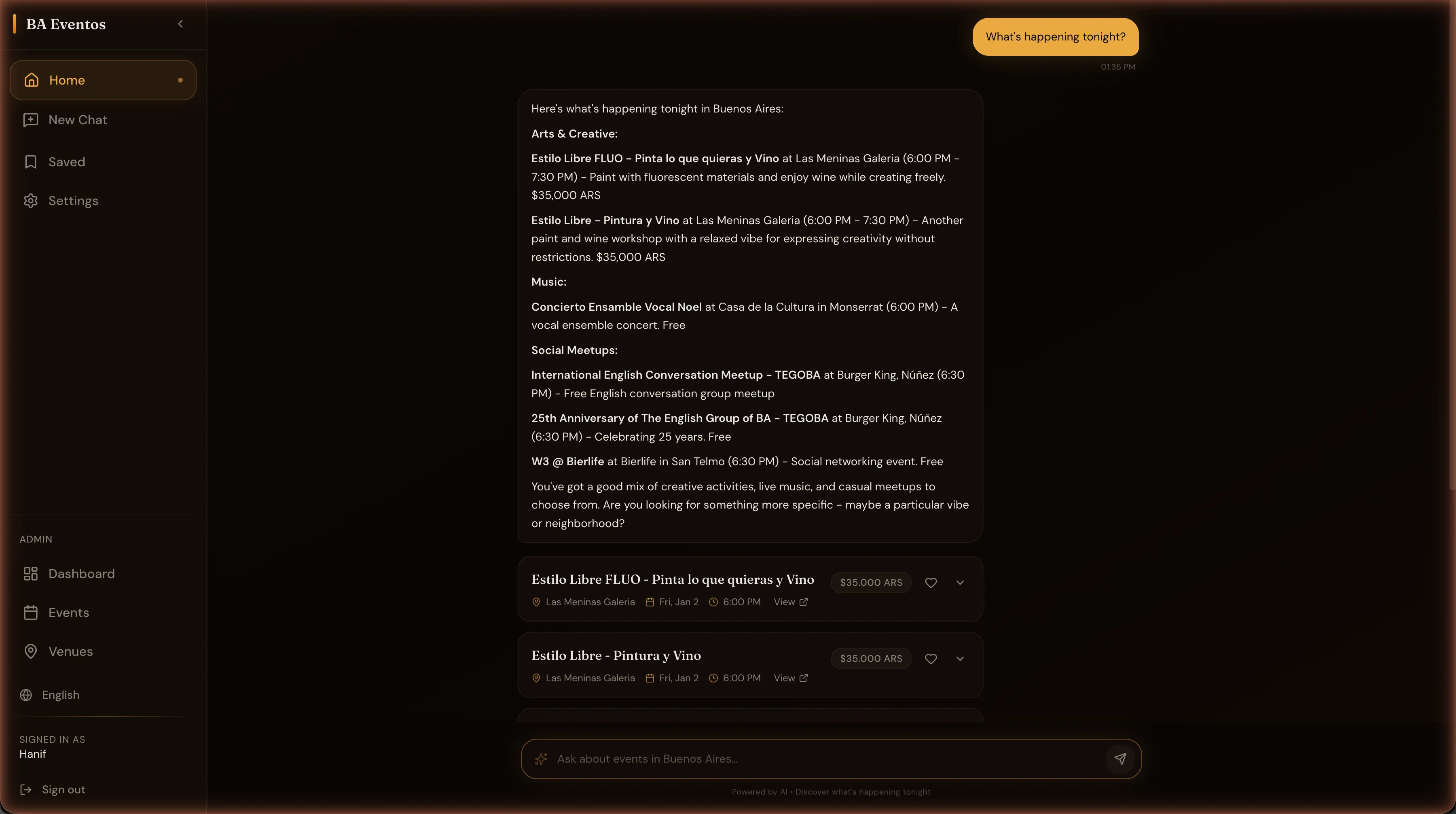 AI-Powered Event Discovery for Buenos Aires feature preview
