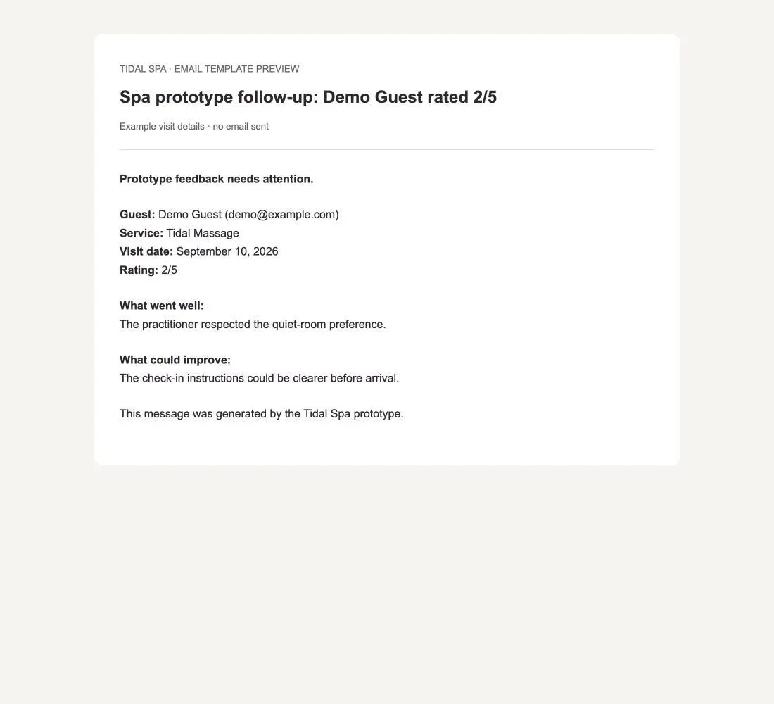Current owner alert template preview for an example two-out-of-five visit.