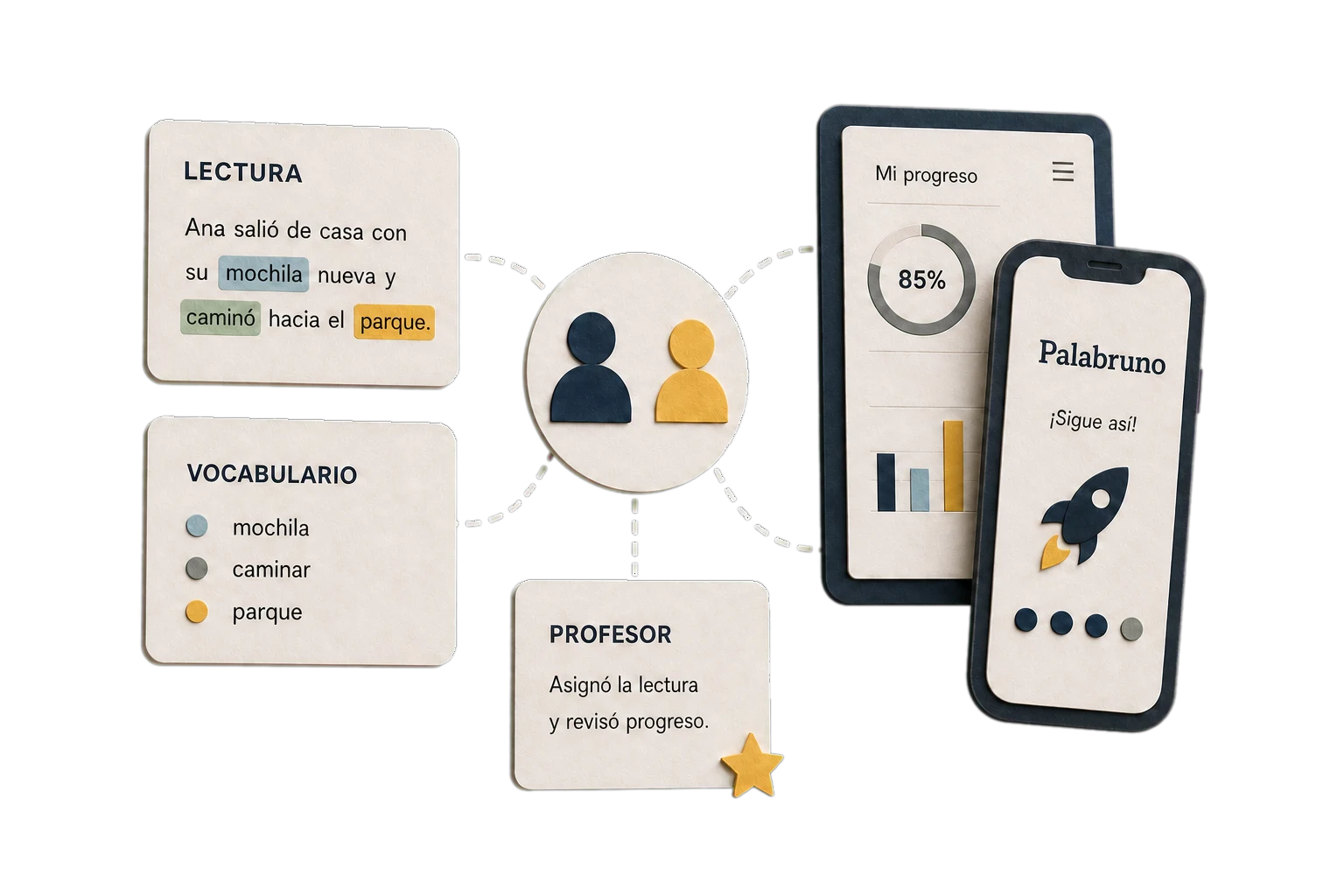 Palabruno reading product for Spanish learners and teachers.